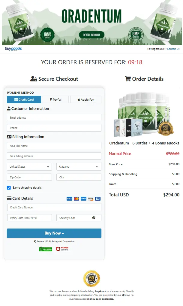 ORADENTUM® Secure Order Form